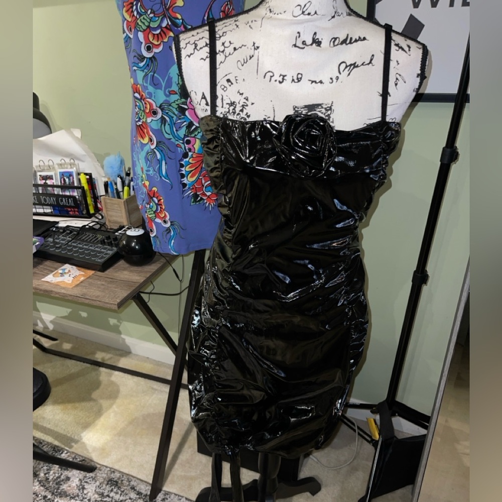 Black patent leather dress Brand New Size L